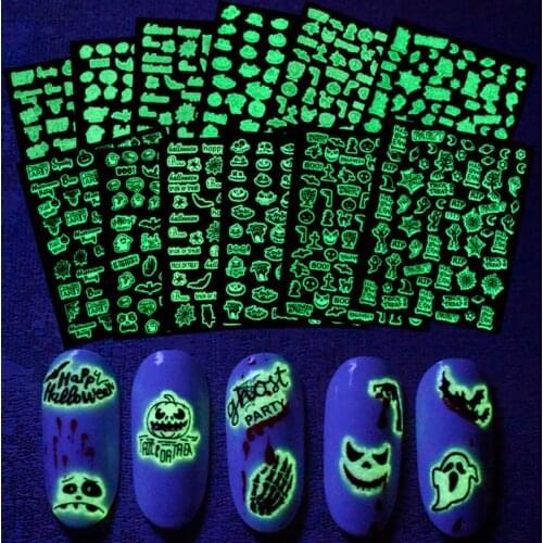 Luminous nail art sticker for 3D manicure accessories glow in dark night kids tattoo ultra thin pumpkin Halloween sticker YJ039