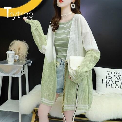 Trytree 2020 Autumn Winter Woman Casual Coat Cardigans Loose Fashion Spliced Vintage Temperament All-Purpose Style Thin Coat