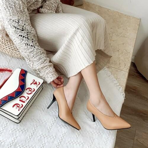 2021 new womens high heels pointed high heels leather soft leather fashion pump professional office shoes