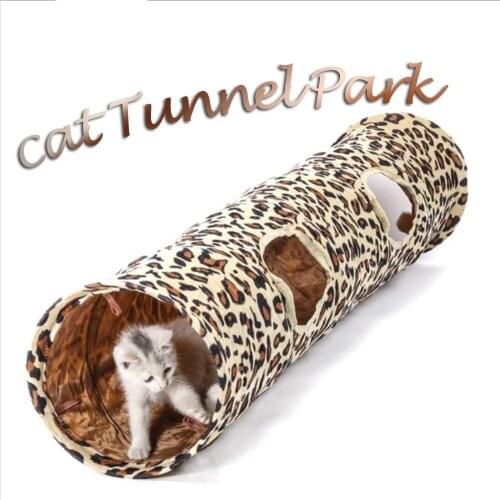 Leopard Cat Tunnel Super Long Foldable Plush Cat Toy Tent Bendable Cat Tunnel Hairy Safe Non-toxic Odor-free Pet Supplies