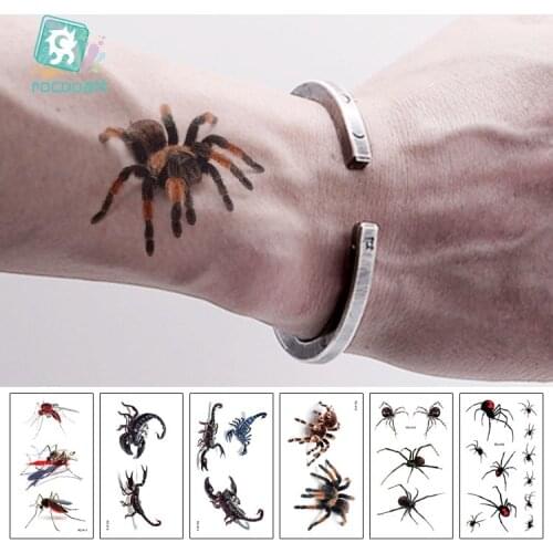 Rocooart 3D Spider Tatoo Scorpion Temporary Tattoo Stickers For Halloween Fake Tattoo Body Art Tatuajes Joke Tatouage Temporaire
