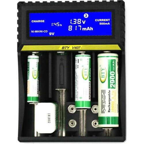 BTY-V407 18650 battery charger Li-ion 3.7V Life 3.2V Ni-MH Ni-CD Smart fast 6F22 9V AA AAA 16340 14500 Battery Charger
