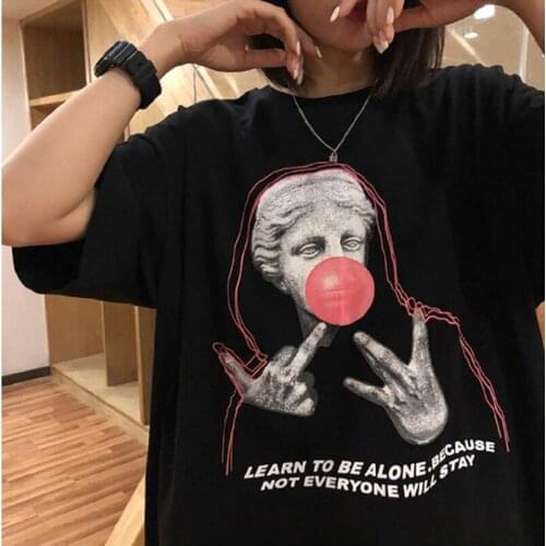 2021 Summer American Vintage Printed Pattern Short Sleeve T-Shirt Women Loose Street Hip Hop Korean Harajuku Style Couple Coat