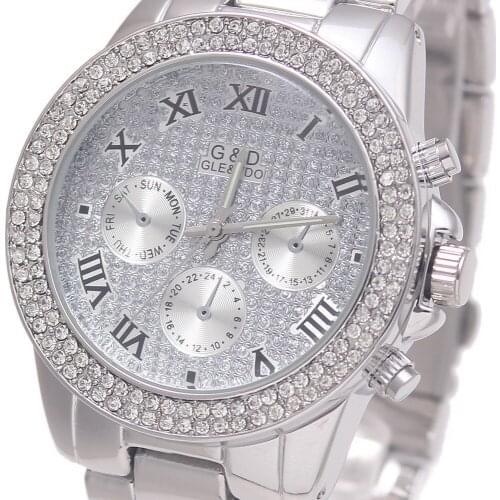 Top Brand Luxury G&D Silver Women Quartz Wristwatches Diamods Stainless Steel Relojes Mujer Womens Watch Relogio Feminino Gifts