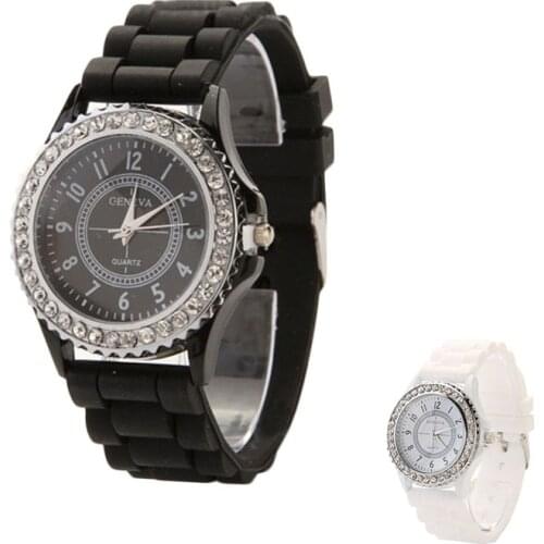 Women Fashion Rhinestone Quartz Watches Girls Summer Silicone Strap Jelly Color Watch Teenagers Simple Casual Sports Watches