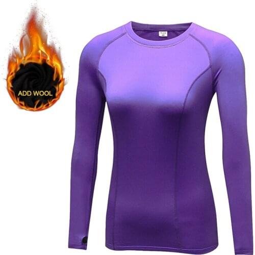 Winter sport shirts women add wool jersey elastic shirts sexy Gym fitness t-shirt fleece running t shirt cycling rashguard women