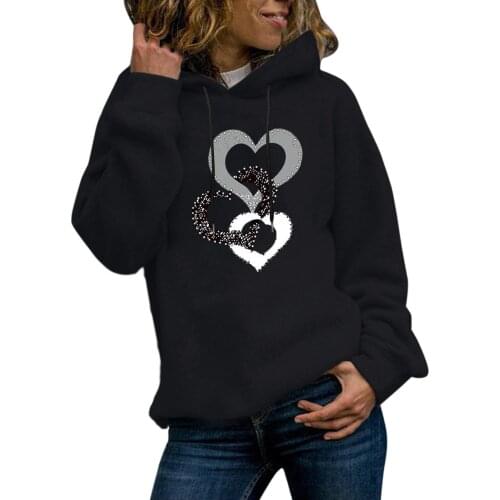 Womens Love Print Sweatshirts Long-sleeved Sweatshirt Casual Fashion Warm Drawstring Hoodies Pullover Sudadera Mujer #PY