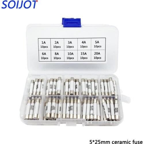 100pcs/box Fast blow Ceramic Fuse 5*25mm Fuse 250V 1A 2A 3A 4A 5A 6A 8A 10A 15A 20A