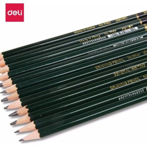 12PCS/BOX Deli S949 Sketching Pencils metal box gift set drawing pencils 3H-9B 12 items non-toxic student pencils