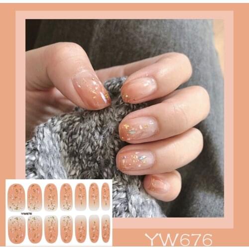 14Tips/Sheet Personalise Glitter Nail Art Stickers Self-Adhesive Polishing Full Nail Wraps DIY Beauty Nails Decoration Manicure