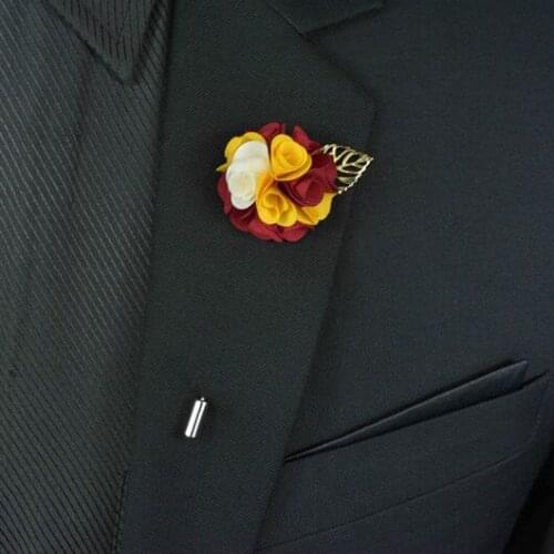 20 pcs/lot , Mens Flower Boutonniere with gold leaf, flower lapel pin, grooms lapel pin, groomsmen lapel pin