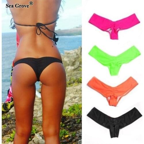 2017 Solid Color Thong Bikini Bottom Women Sexy Brazilian Swim Suit Young Ladies Folds Tanga Biquinis Maillot De Bain