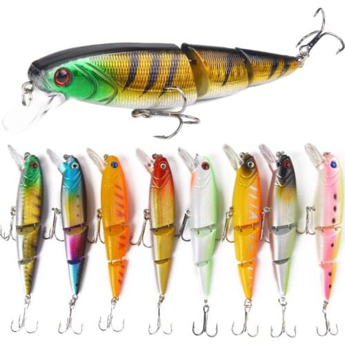 8Pcs Fishing Lure Minnow Three Section Bait Weights 11.5cm/15g Holographic Bass Lure Mino Swim Bait Saltwater Lures X147G