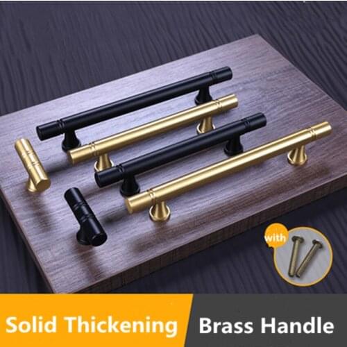 96mm 128mm American Retro Simple Solid Brass Furniture Door Handlle Brushed Brass Black Kitchen cabinet wardrobe drawer handle