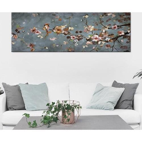 Abstract Pink Flowers Birds Prints Painting Botanical Painting Floral Wall Art Canvas Painting Living Room Home Decor Unframed