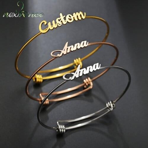 Nextvance Customized Name Bracelet Charm Stainless Steel Adjustable Personalized Bangles for Women Family Birthday Gift Jewelry