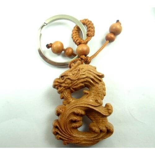 Mahogany Three-dimensional Engraving Key Chain Lifelike Dragon Pendant Key Ring Jewelry Gift For Car Accessories L38