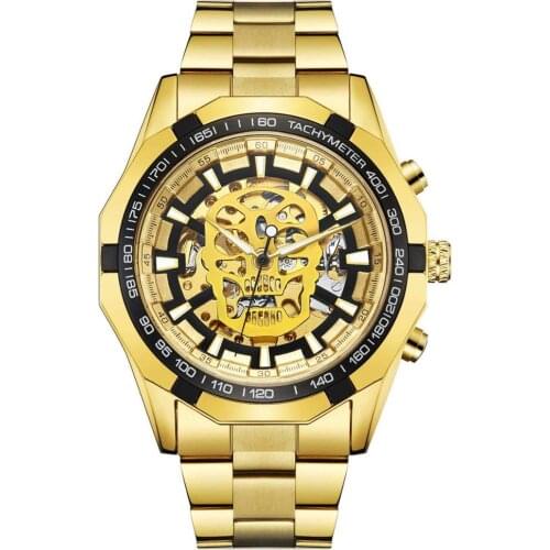 Men Skeleton Watches Luxury Gold Skull Watches Men Stainless Steel Automatic Self Wind Mechanical Watches Men Relogio Masculino