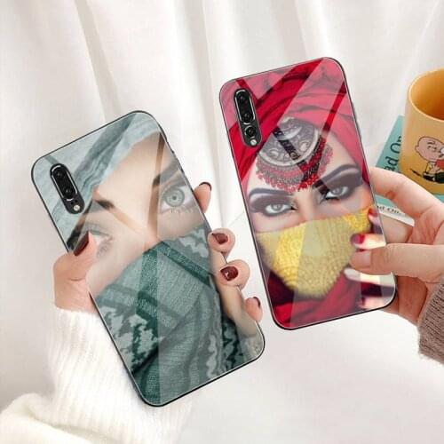 Arab woman eyes in hijab Phone Case Tempered Glass For Huawei P30 P20 P10 lite honor 7A 8X 9 10 mate 20 Pro
