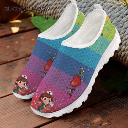 ELVISWORDS Lovely Nurse Pattern Lightweight Flats Shoes for Women Leisure Slip on Woman Walking Shoes Soft zapaotos de mujer