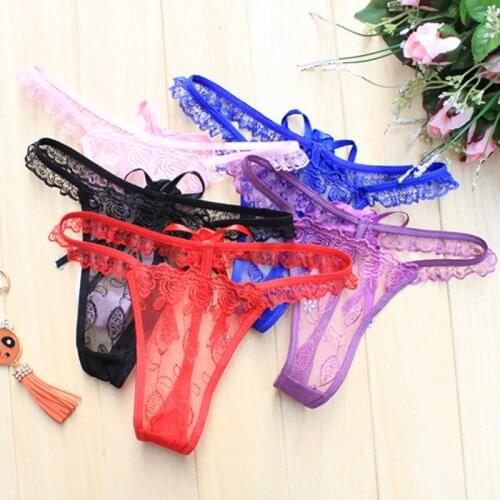 Erotic Hollow Lace Temptation Panties Underwear Women Sexy Crotchless Transparent Low-waist G-string Chain Thong Briefs