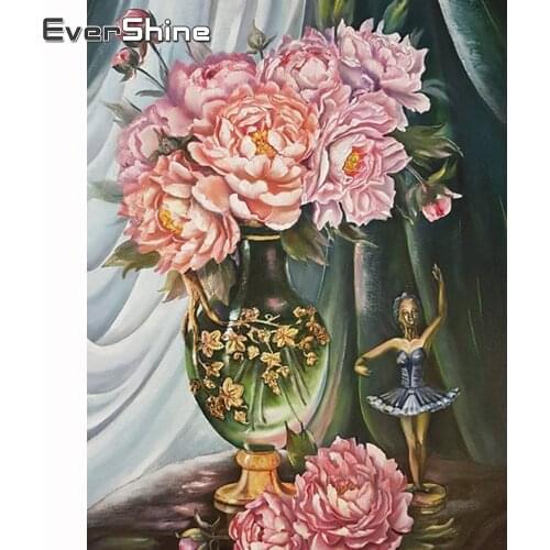 Evershine Diamond Painting Flower Full Square Diamond Embroidery Flowers Vase Cross Stitch Full Set Diamond Mosaic Pink Floral