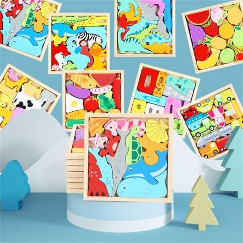 Creative Three-dimensional Puzzle Wooden Toy For Childrens Enlightenment Cartoon 3D Irregular Wooden Education Puzzle Toys
