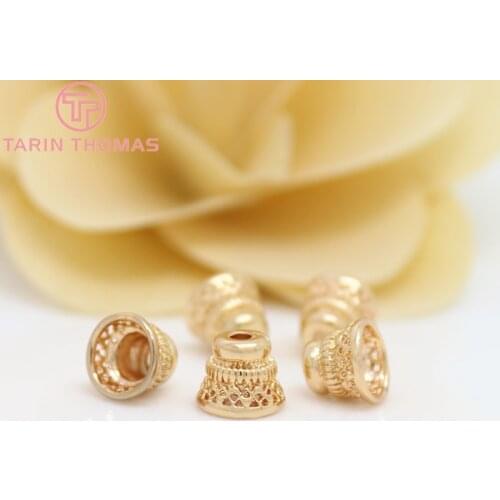 10PCS 8x7MM 24K Champagne Gold Color Plated Brass Beads Caps Tassel Caps High Quality Diy Jewelry Accessories