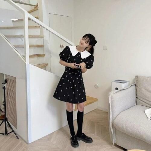 French Summer Peter Pan Collar Floral Embroidery Mini Dress Female Vintage Puff Sleeve Dress Ladies High Version Dresses ML224