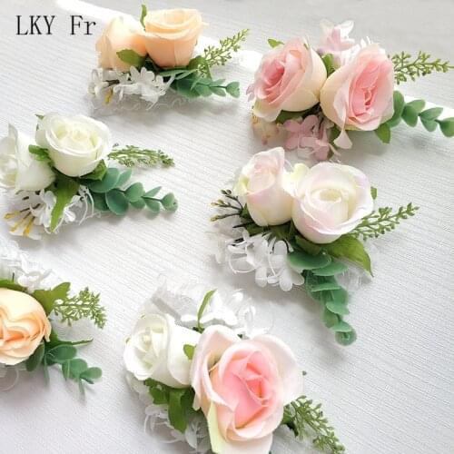 LKY Fr Wedding Wrist Corsage Bracelet Bride Wrist Corsage Wedding Bracelet Bridesmaid Flower Mariage Wedding Witness Accessories