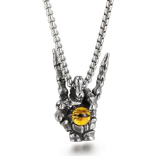 Personalized New Jewelry, European and American Retro Trend Victory Hand Inlaid Tiger Eye Stone Mens Titanium Steel Pendant