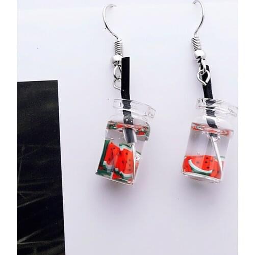 New Womens Fashion Brand Jewelry Fruit Juice Cup Drop Earrings Pearl Tea Cute Summer Style Dangle Earrings