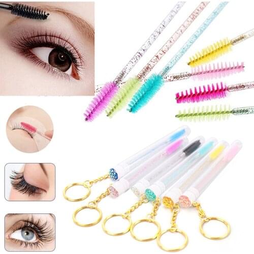 Disposable Glitter Eyelash Brush With Tube Eyebrow Mascara Wand Applicator For Eyelash Extension Makeup Brushes With Key Chain