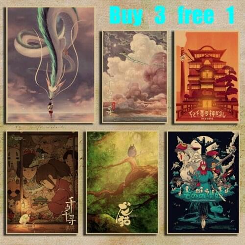 Hayao Miyazaki Film Retro Kraft Paper Poster Bar Cafe Office Home Art Wall Sticker Decoration