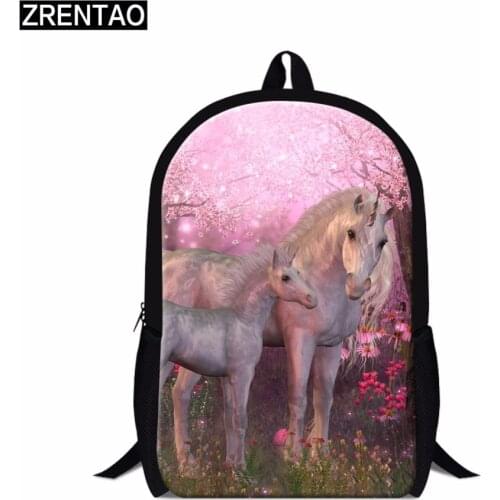 ZRENTAO polyester mochilas 3D unicorn printed school backpack double shoulder book bags travel bags rugzak with side pockets