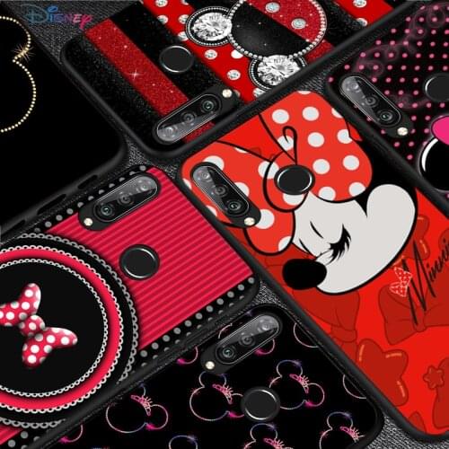 Silicone Cover Disney Minnie Bow For Huawei P50 P40 P30 P20 Pro P10 P9 P8 Lite E Plus 2017 2016 5G Black Phone Case