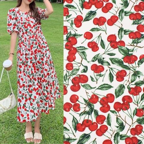 Red Cherry Pure Cotton Fabric For Dress Tissus Au MÈTre Telas Por Metro Tissu Vestidos Sewing Tela Ткань Для Шитья Coton DIY