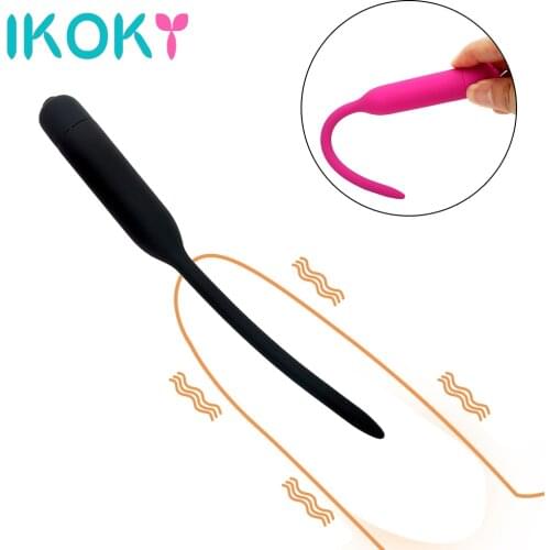 IKOKY Sex Sounds Urethral plug Catheters Penis plug Silicone Urethral dilators Vibrator 7.5 mm Sex toys For men