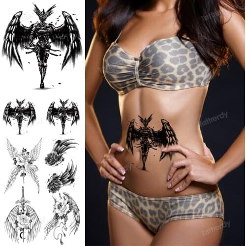 Waterproof Temporary Tattoo Sticker Wings Feather Element Fake Tatto Flash Tatoo Hand Arm Chest Body Art for Kids Men Women