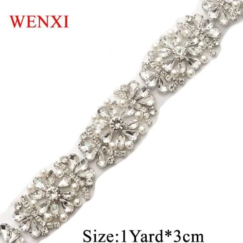 WENXI 5 YARDS Bridal Gown Sash Rhinestones Applique With Beads Trim For Wedding Dress Belt DIY Bridal Sash WX886