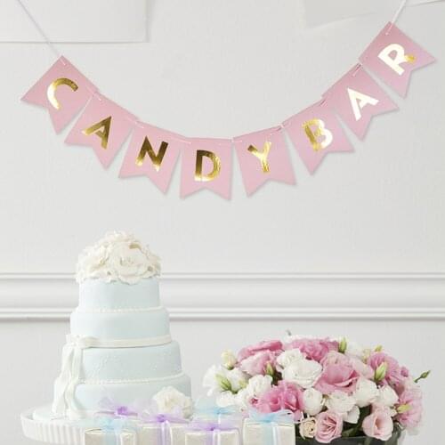 Candy Bar Fishtail String Flag Pink Golden Banner Wedding Party Decorative Birthday Event Supplies Party Bunting Wall Superbly