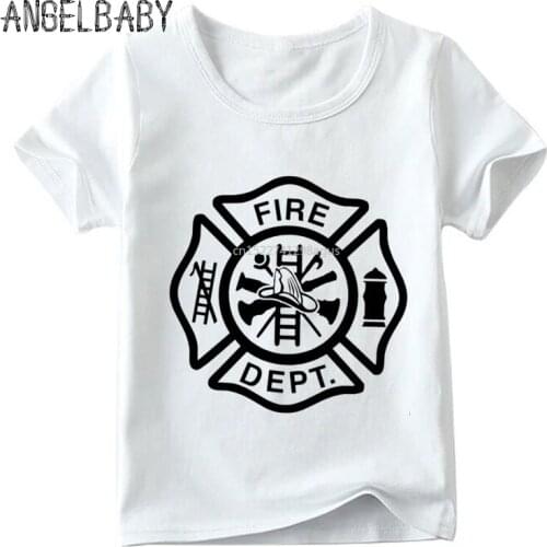 Fireman Gift Firefighter Print Children Funny T shirt Boys and Girls Summer Short Sleeve Tops Kids Casual White T-shirt,ooo405