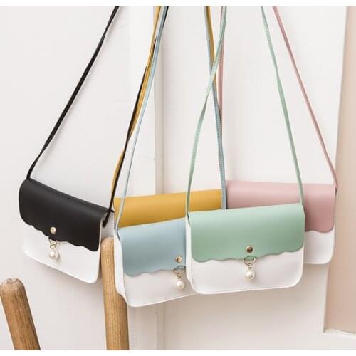 Women Small Cross-body Satchel Stylish PU Leather Shoulder Bag with Pearl Decor Ladies Small Handbag