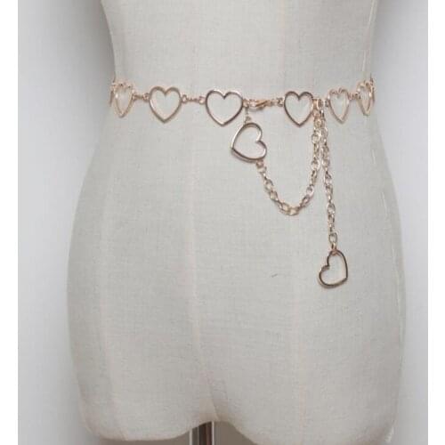 Women Fashion Heart Chain Belt Female Silver Gold Waist Dress Thin Metal Belts 110cm Long Designer Tassel Fringe Chains