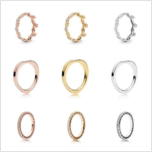 925 Sterling Silver Pan Ring Stackable Love Hearts With Crystal Rings For Women Wedding Party Jewelry