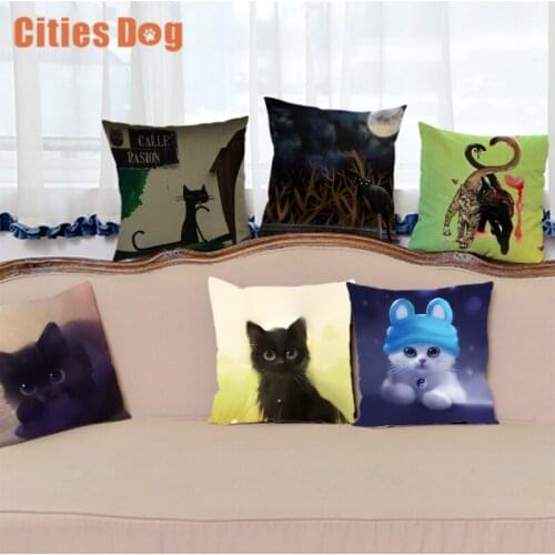 Animals Cats Cushion Cover 45x45cm Polyester&Linen Decorative Throw Pillow Cat animal Sofa Decor Cojines Almohadas