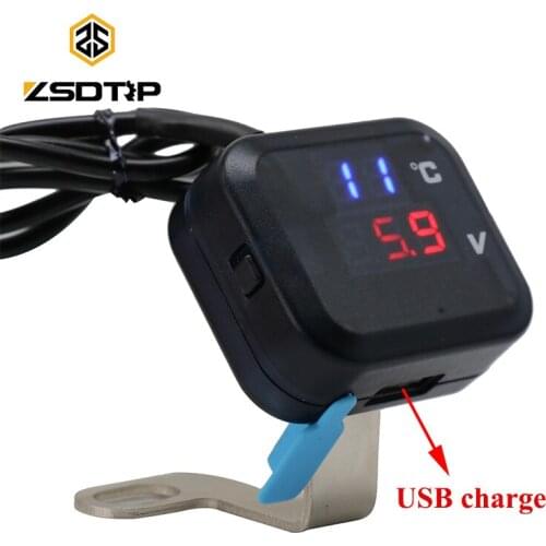 ZSDTRP DC 8V-30V Waterproof Voltmeter Motorcycle 12V LED Digital Display Volt Voltage Temperature Mini Panel with USB Charge