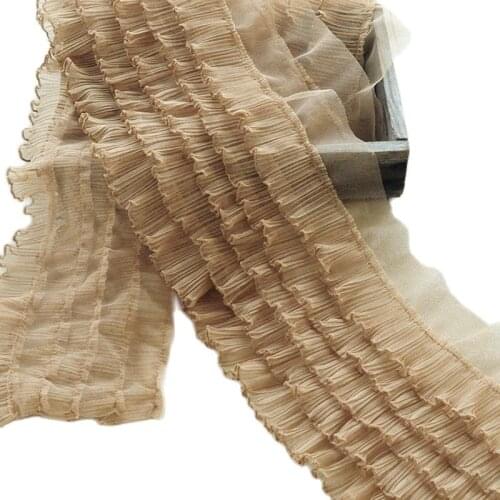 1M Pleated Blue Lace Trim Collars Tulle Ribbon Wide 18cm Guipure Sewing Materials Clothes Mesh Fabric For Dress Craft QY20