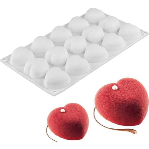 1PC 15-Cavity Heart Shape Silicone Cake Mold Chocolate Mousse Dessert Baking Pan For Home Kitchen DIY Baking Decorating Tools