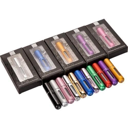 10pcs 5ml Refillable Mini Perfume Bottle Aluminum Spray Atomizer Portable Travel Cosmetic Container Perfume Bottle With Box